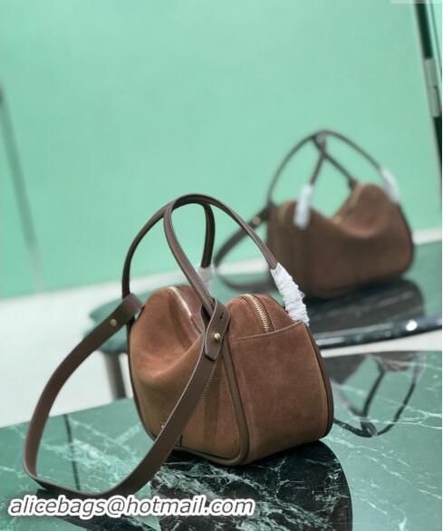 Buy Cheapest Prada suede handbag 1BA451 Cocoa Brown 2024