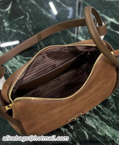 Buy Cheapest Prada suede handbag 1BA451 Cocoa Brown 2024