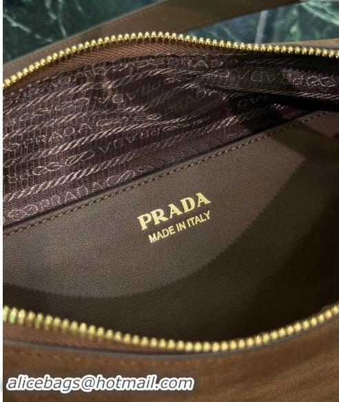 Buy Cheapest Prada suede handbag 1BA451 Cocoa Brown 2024