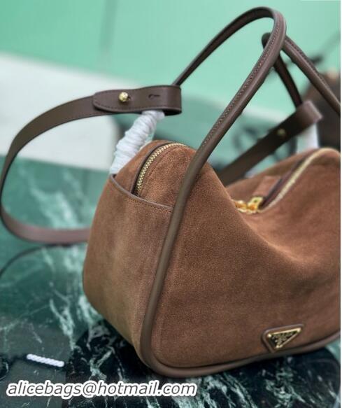 Buy Cheapest Prada suede handbag 1BA451 Cocoa Brown 2024