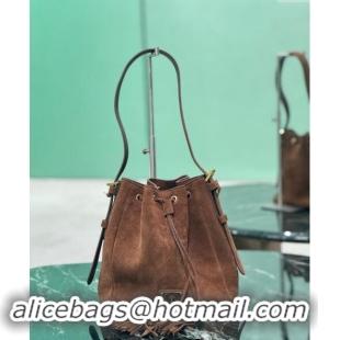 Hot Sell Cheap Prada Suede Bucket Bag 1BE079 Cocoa Brown 2024