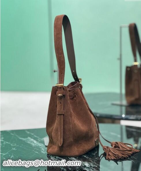 Hot Sell Cheap Prada Suede Bucket Bag 1BE079 Cocoa Brown 2024