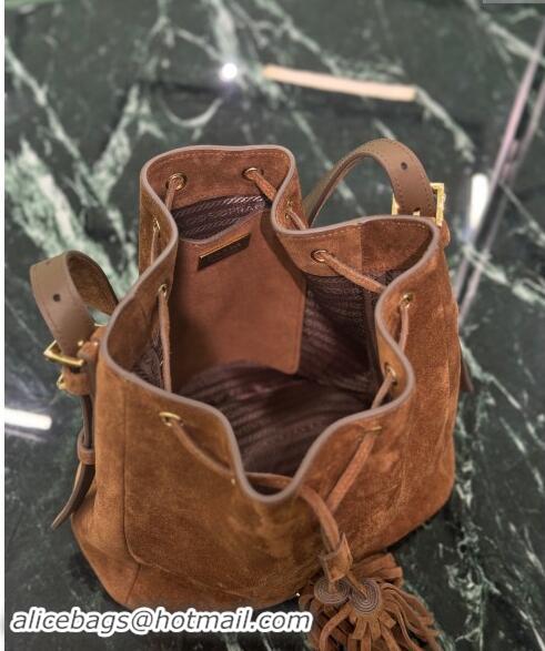 Hot Sell Cheap Prada Suede Bucket Bag 1BE079 Cocoa Brown 2024