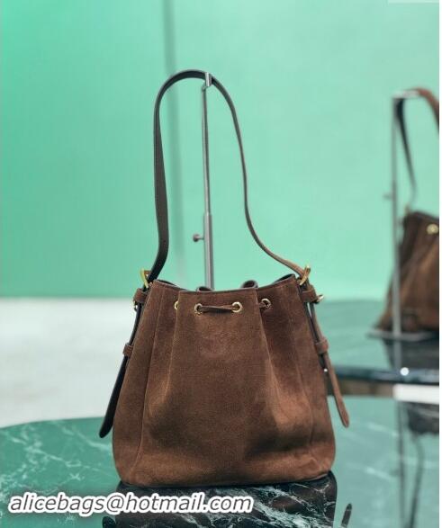 Hot Sell Cheap Prada Suede Bucket Bag 1BE079 Cocoa Brown 2024