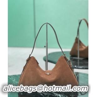 Best Price Prada Aimee Suede Hobo Bag 1BC228 Cocoa Brown 2024