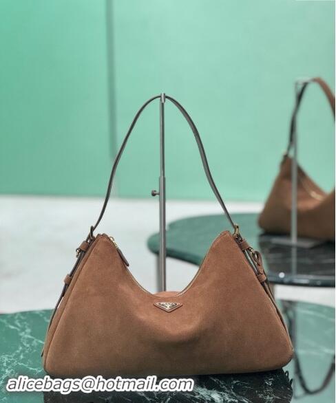 Best Price Prada Aimee Suede Hobo Bag 1BC228 Cocoa Brown 2024