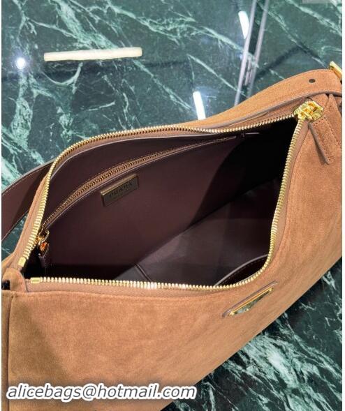 Best Price Prada Aimee Suede Hobo Bag 1BC228 Cocoa Brown 2024