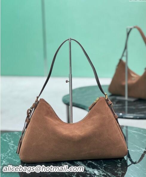 Best Price Prada Aimee Suede Hobo Bag 1BC228 Cocoa Brown 2024