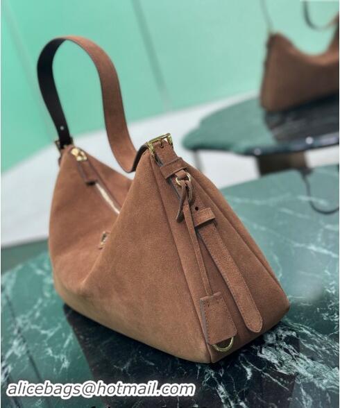 Best Price Prada Aimee Suede Hobo Bag 1BC228 Cocoa Brown 2024