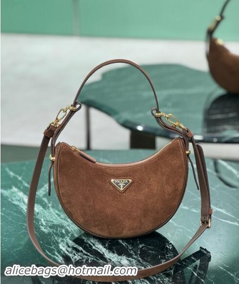 Luxury Classic Prada Suede Shoulder Hobo Bag 1BC194 Cocoa Brown 2024