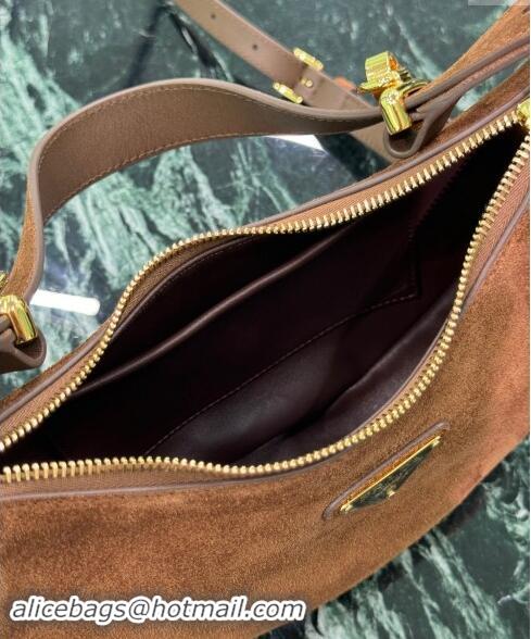 Luxury Classic Prada Suede Shoulder Hobo Bag 1BC194 Cocoa Brown 2024