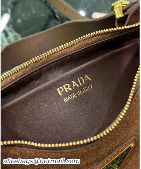 Luxury Classic Prada Suede Shoulder Hobo Bag 1BC194 Cocoa Brown 2024