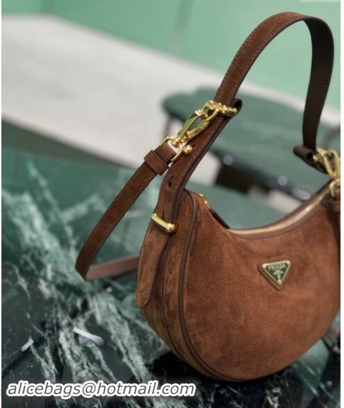 Luxury Classic Prada Suede Shoulder Hobo Bag 1BC194 Cocoa Brown 2024