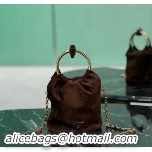 Buy Cheapest Prada Suede mini bucket bag 1BC227 Cocoa Brown 2024