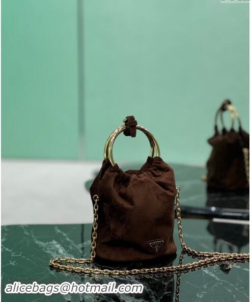 Buy Cheapest Prada Suede mini bucket bag 1BC227 Cocoa Brown 2024