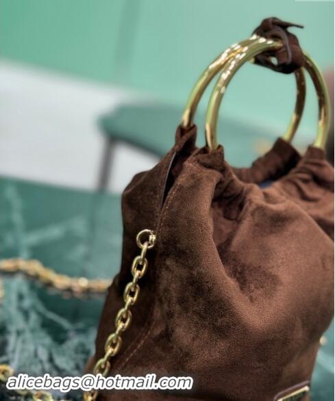 Buy Cheapest Prada Suede mini bucket bag 1BC227 Cocoa Brown 2024