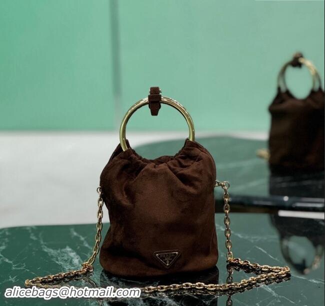 Buy Cheapest Prada Suede mini bucket bag 1BC227 Cocoa Brown 2024