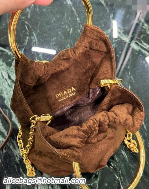 Buy Cheapest Prada Suede mini bucket bag 1BC227 Cocoa Brown 2024