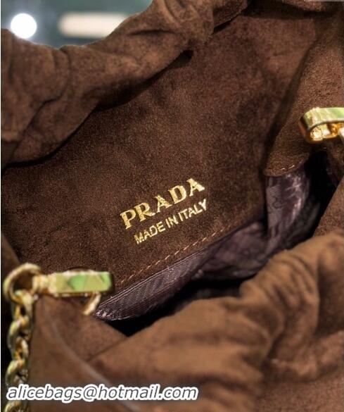 Buy Cheapest Prada Suede mini bucket bag 1BC227 Cocoa Brown 2024