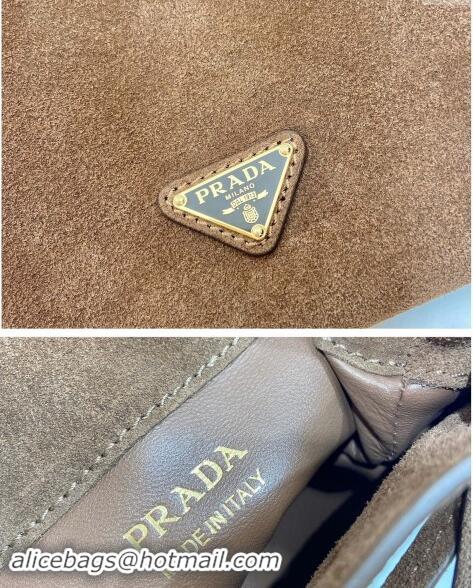 Luxury Cheap Prada Suede Crossbody Bag 1BH221 Brown 2024