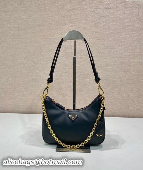 Top Grade Prada Re-Edition leather mini Hobo bag 1BC204 Black 2024