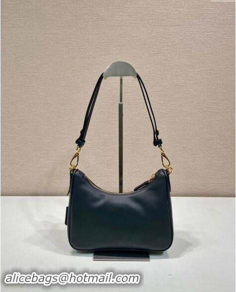 Top Grade Prada Re-Edition leather mini Hobo bag 1BC204 Black 2024