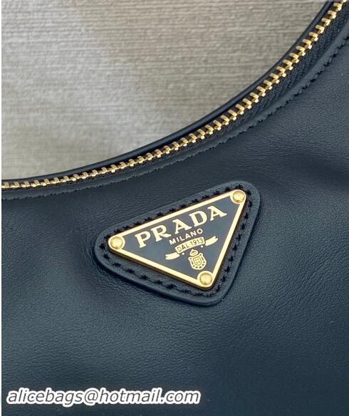 Top Grade Prada Re-Edition leather mini Hobo bag 1BC204 Black 2024