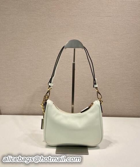 Luxury Discount Prada Re-Edition leather mini Hobo bag 1BC204 White 2024