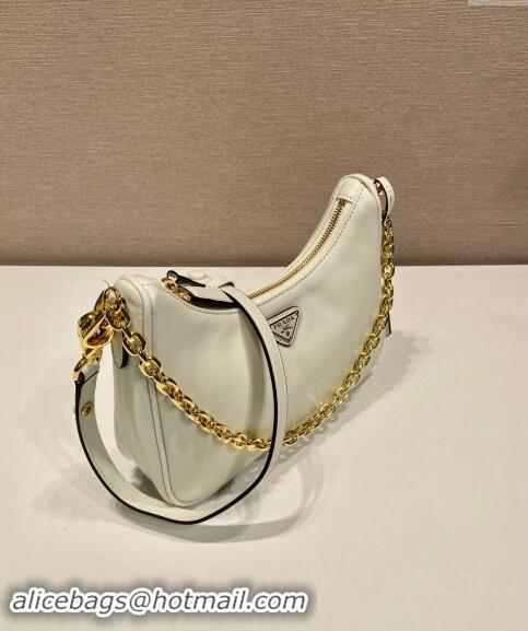 Luxury Discount Prada Re-Edition leather mini Hobo bag 1BC204 White 2024