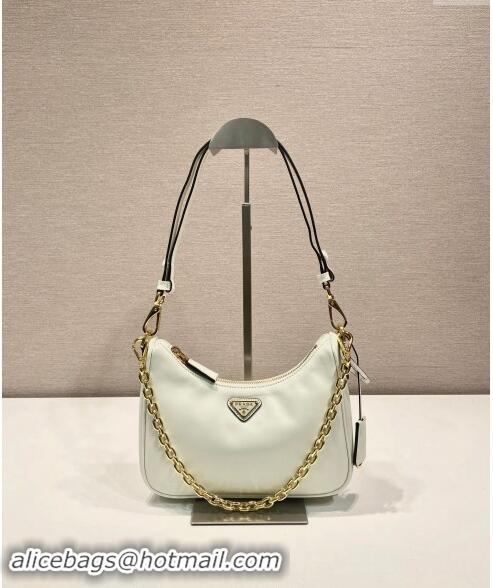 Luxury Discount Prada Re-Edition leather mini Hobo bag 1BC204 White 2024