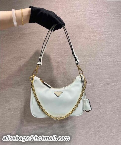 Luxury Discount Prada Re-Edition leather mini Hobo bag 1BC204 White 2024