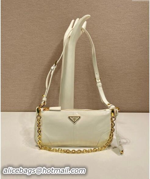 Reasonable Price Prada Re-Edition 2002 medium leather hobo shoulder bag 1BC221 White 2024