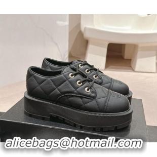 Buy Discount Chanel Quilted Aged Calfskin Lace-up Shoes Black 909076