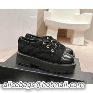 Best Price Chanel Suede Lace-up Shoes Black 909077