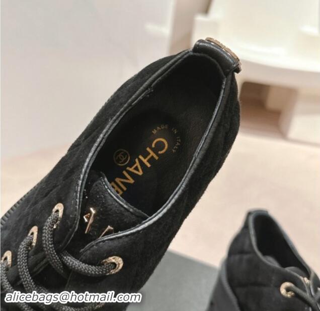 Best Price Chanel Suede Lace-up Shoes Black 909077