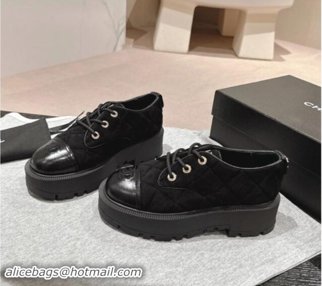 Best Price Chanel Suede Lace-up Shoes Black 909077