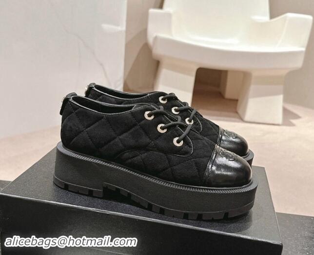 Best Price Chanel Suede Lace-up Shoes Black 909077