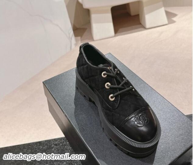 Best Price Chanel Suede Lace-up Shoes Black 909077