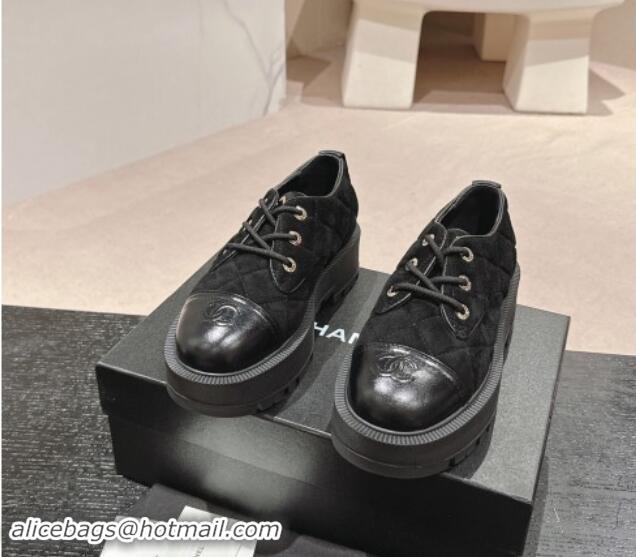 Best Price Chanel Suede Lace-up Shoes Black 909077