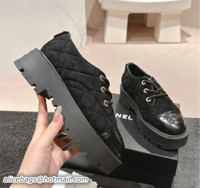 Best Price Chanel Suede Lace-up Shoes Black 909077