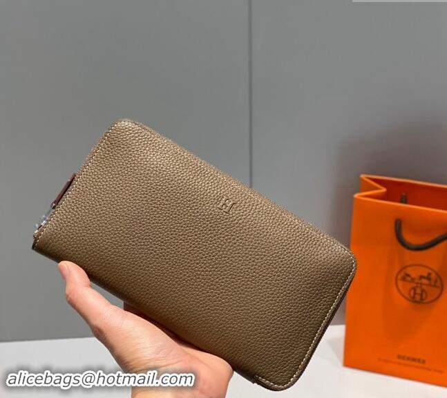 Unique Grade Hermes Togo Supple Leather Zip Long Wallet H092401 Elephant Grey 2024