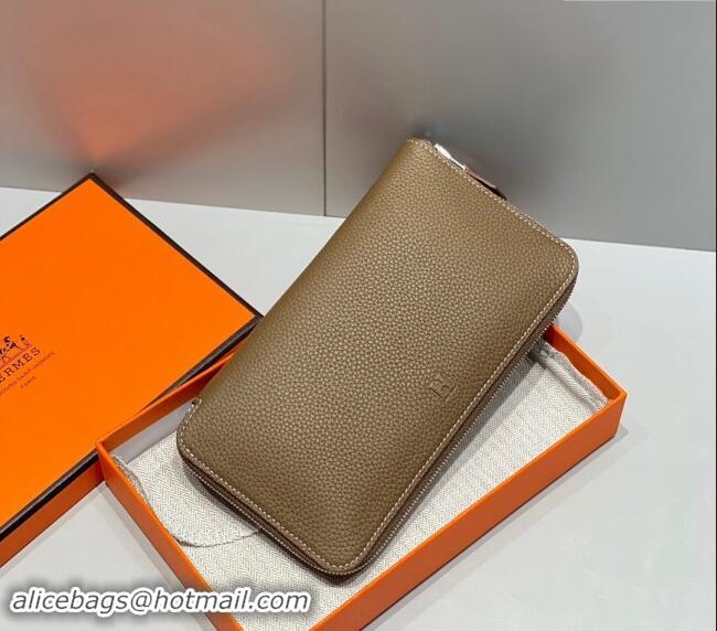 Unique Grade Hermes Togo Supple Leather Zip Long Wallet H092401 Elephant Grey 2024