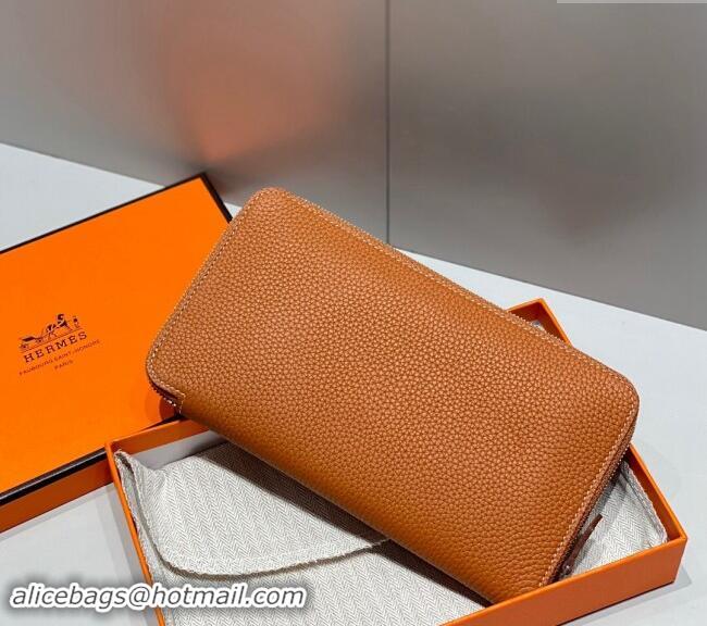 Buy Fashionable Hermes Togo Supple Leather Zip Long Wallet H092401 Golden Brown 2024