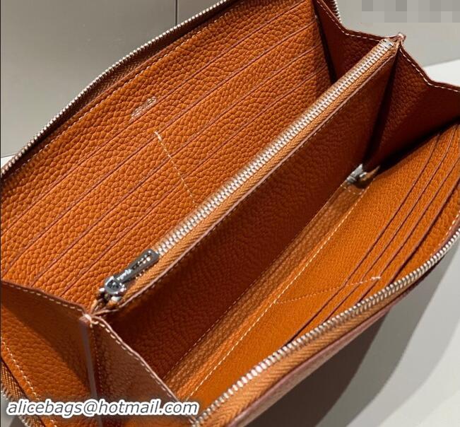 Buy Fashionable Hermes Togo Supple Leather Zip Long Wallet H092401 Golden Brown 2024