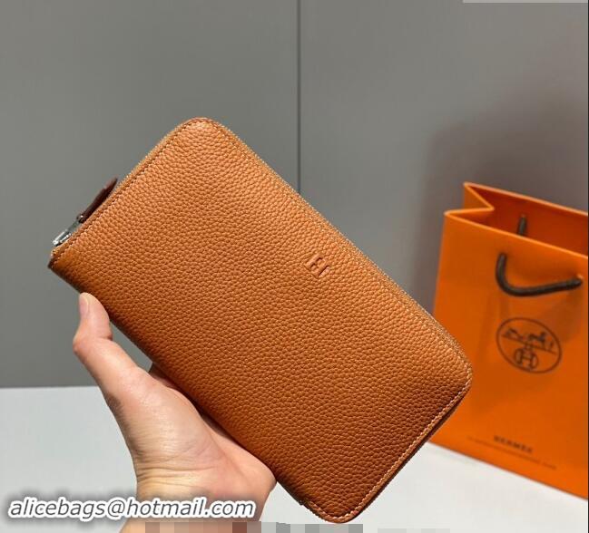 Buy Fashionable Hermes Togo Supple Leather Zip Long Wallet H092401 Golden Brown 2024