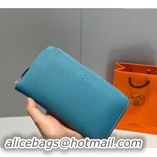 Top Quality Hermes Togo Supple Leather Zip Long Wallet H092401 Denim Blue 2024