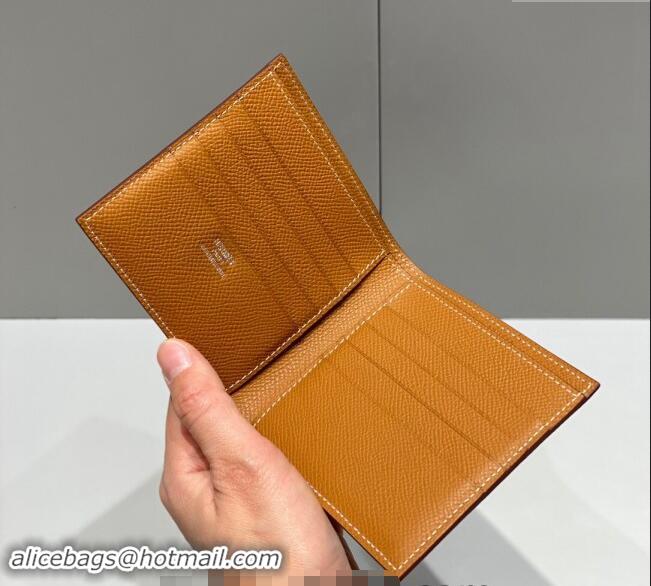 Top Quality Hermes Epsom Leather Bifold Wallet H092403 Golden Brown 2024