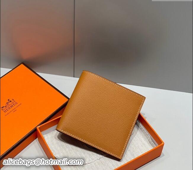 Top Quality Hermes Epsom Leather Bifold Wallet H092403 Golden Brown 2024