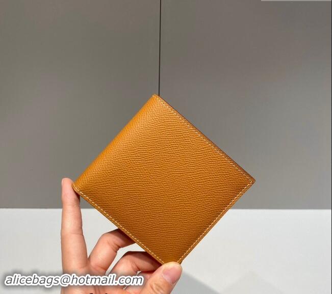 Top Quality Hermes Epsom Leather Bifold Wallet H092403 Golden Brown 2024