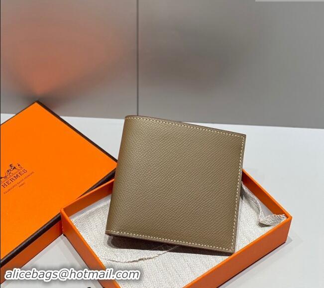 Fashion Discount Hermes Epsom Leather Bifold Wallet H092403 Elephant Grey 2024